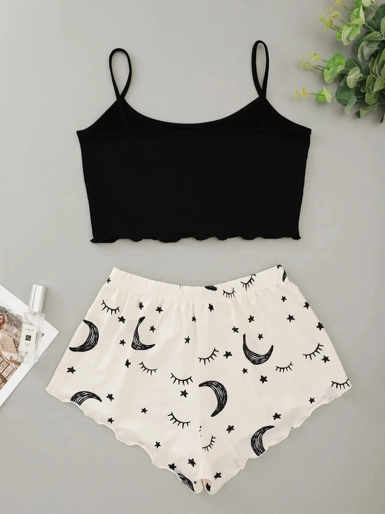 Women's 2pcs Moon Star Eyelash Print Pajama Set