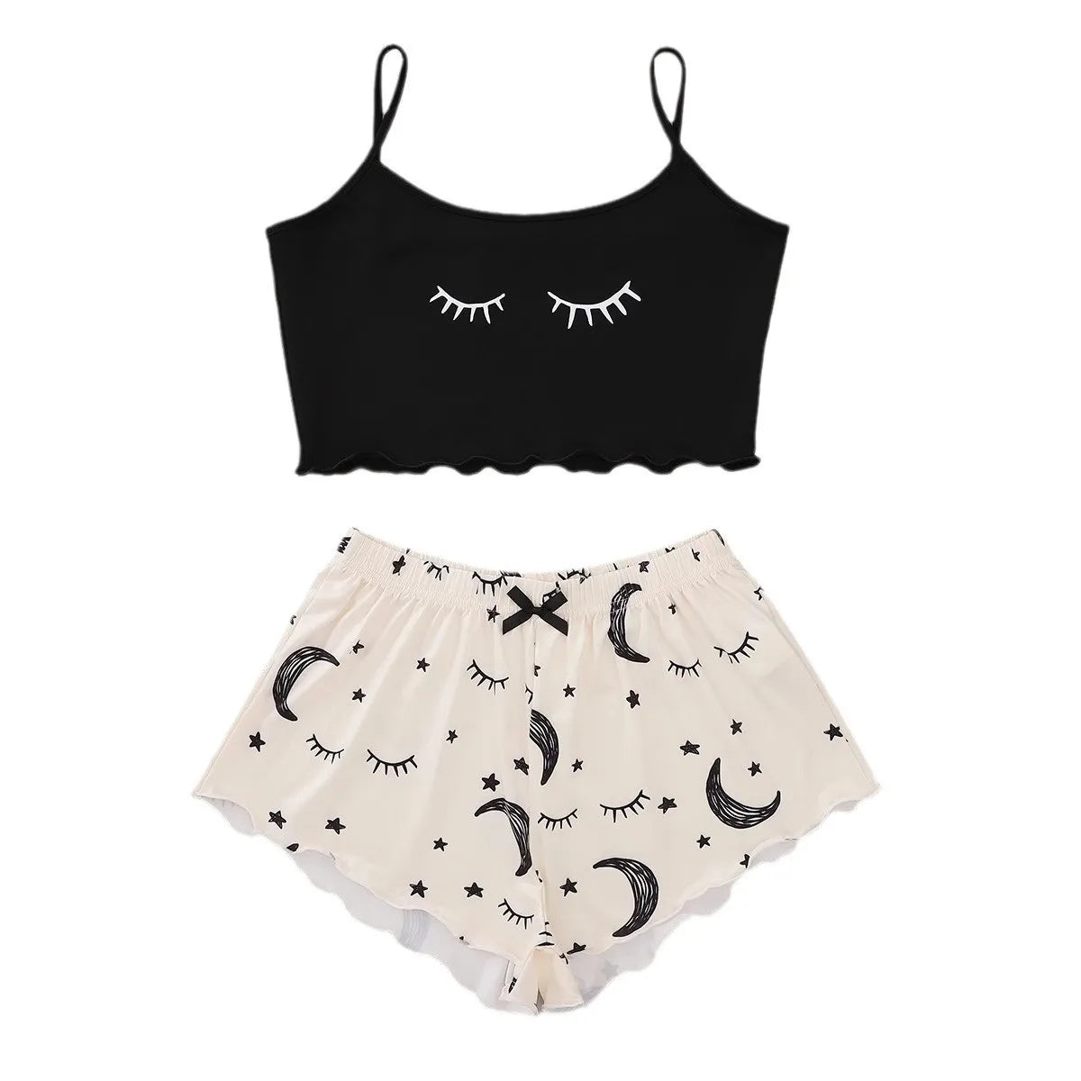 Women's 2pcs Moon Star Eyelash Print Pajama Set