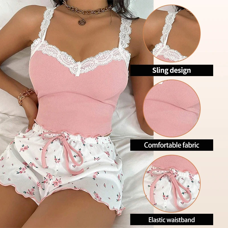 Women's Two-Piece Flower Print Pajama Set