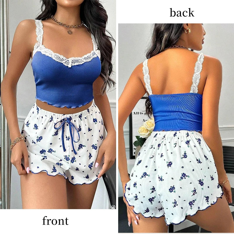 Women's Two-Piece Flower Print Pajama Set