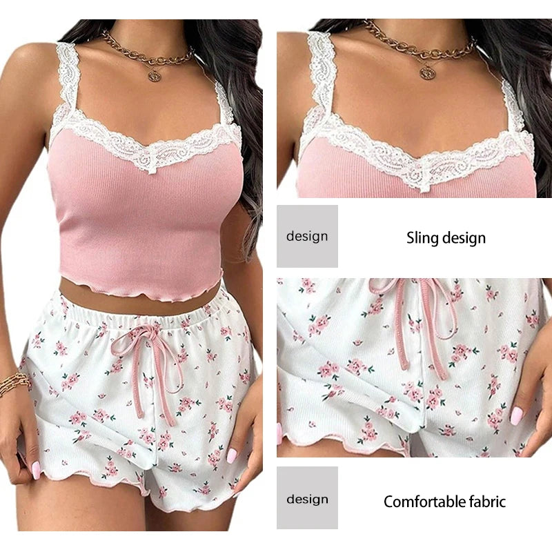 Women's Two-Piece Flower Print Pajama Set