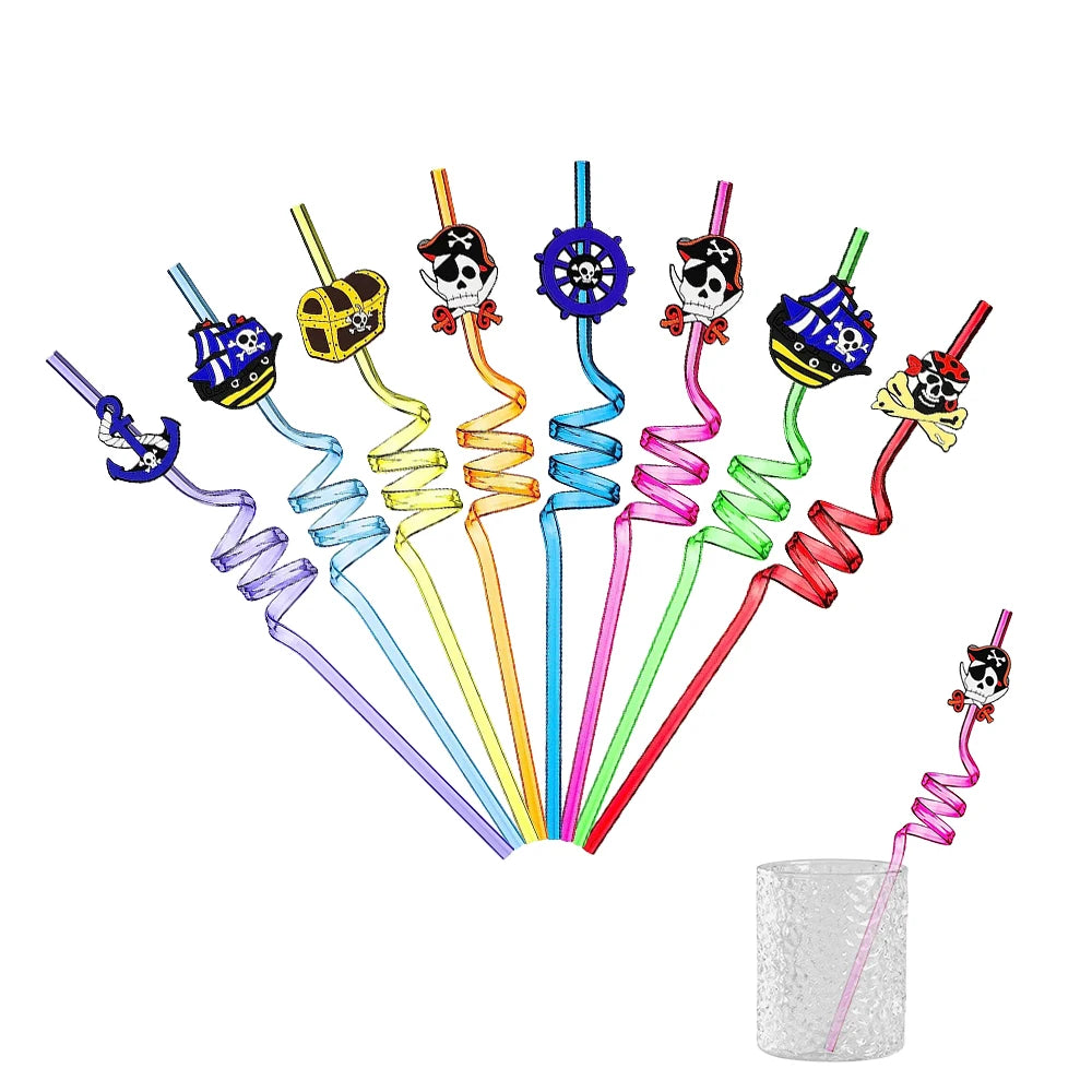 6Pcs Pirate Skull Shape Drinking Straws