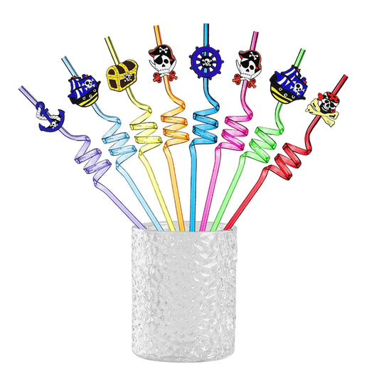 6Pcs Pirate Skull Shape Drinking Straws